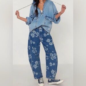 Floral Wide Leg Jeans floral barrel, jeans, size 2X